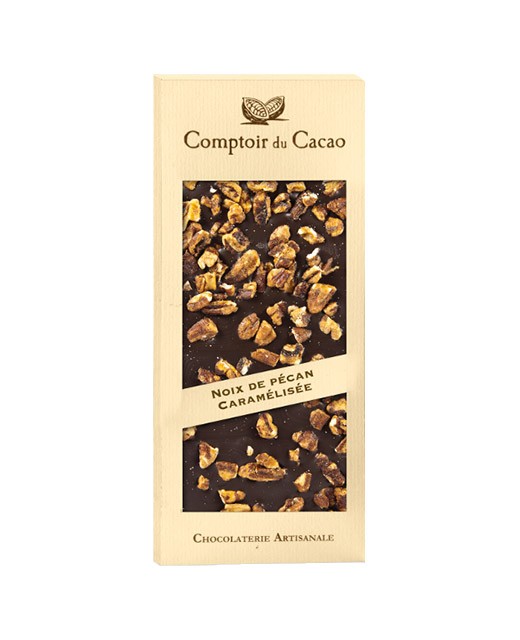 Tavoletta di cioccolato fondente - noci pecan caramellate - Comptoir du Cacao